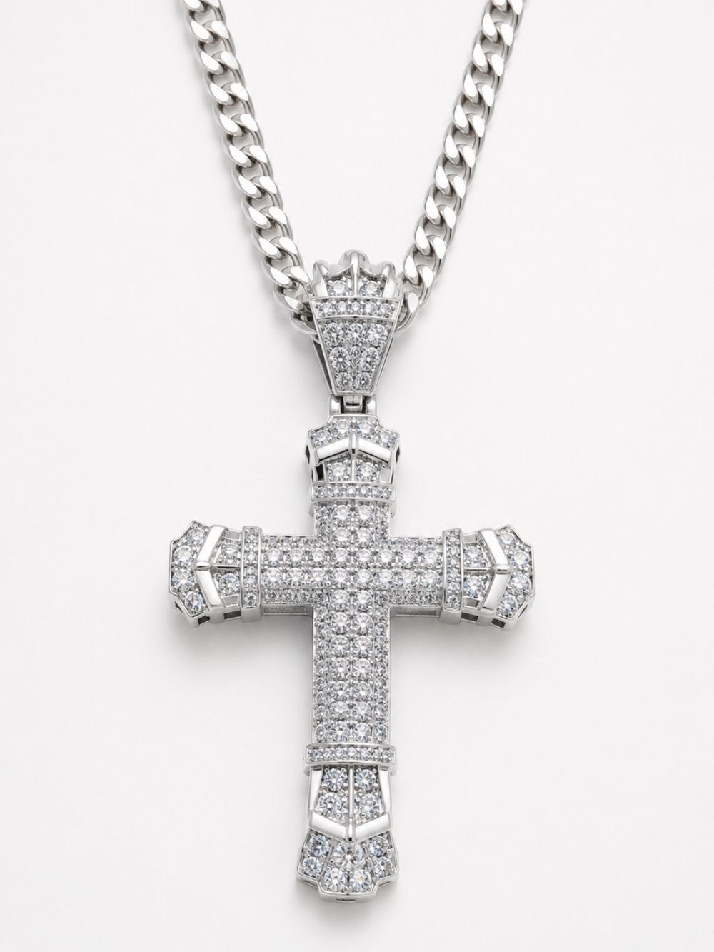 Mens Iced Out Cross Pendant 22” Cuban Chain Simulated Diamond VVS Stainless Stll